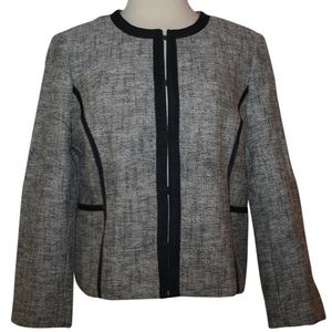 J. Crew Black and Gray Tweed Collarless Blazer